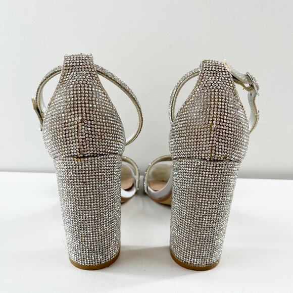 Steve Madden Carrson Rhinestone Block High Heel Sandals Silver 7.5 - Picture 5 of 9